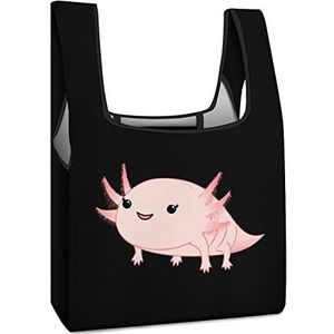 Cartoon Roze Axolotl Herbruikbare Boodschappentas Met Handvat Opvouwbare Boodschappen Tote Tas Grote Capaciteit Lichtgewicht Handtas Voor Mannen Vrouwen