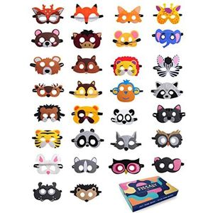 Fissaly® 30 Stuks Dieren Jungle Maskers voor Kinderfeest & Verkleed Partijen – Safari Kostuum Decoratie - Dierenmaskers