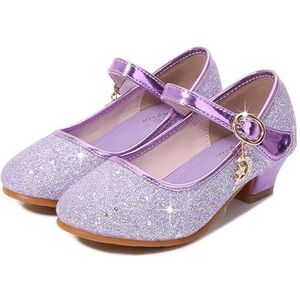 GSJNHY Prinsessenschoenen voor meisjes, prinsessenschoenen met hoge hakken voor meisjes, leren schoenen voor feestjes, Violet schoenen, 29 Length(18.5cm)