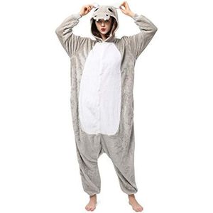 Katara 1744 Animal Onesie Unisex Pyjama Volwassenen Tieners (10+ Designs) Lichaamshoogte 165-175cm, Grijs Nijlpaard