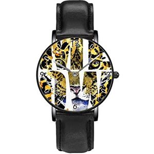 Luipaard Abstract Patroon Persoonlijkheid Business Casual Horloges Mannen Vrouwen Quartz Analoge Horloges, Zwart
