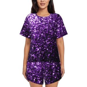 RIVETECH Mooie paarse pyjamaset met glitterprint voor dames met korte mouwen - comfortabele korte sets, nachtkleding met zakken, Zwart, M