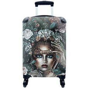 MuchoWow® Koffer - Zilver - Vrouw - Bloemen - Past binnen 55x40x20 cm en 55x35x25 cm - Handbagage - Trolley - Fotokoffer - Cabin Size - Print