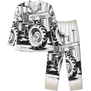 vvhmghda Heren knoop cartoon tractor 1 print pyjama set zachte lange mouwen met zakken, casual loungewear., Zwart, S