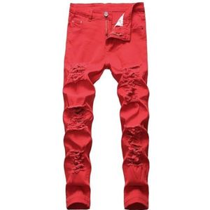 Jeans Boy Ripped Street Jeans Retro Straight Tube Hip-Hop Broek Slim Fit Katoenen Herenbroek Jeans For Heren Comfort Stretch Denim Jeans Met Rechte Pijpen (Color : Rouge, Size : XL)