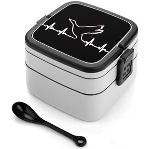 Eend Watervogels Jacht Hartslag Bento Box Met Handvat Alles-in-een Stapelbare 2-Tier Lekvrije Lunch Box Voedsel Containers