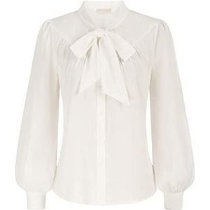 Belle Poque Victoriaanse damesblouse, vintage, opstaande kraag, lantaarnmouwen, shirt met strikje, Ivoor, XL