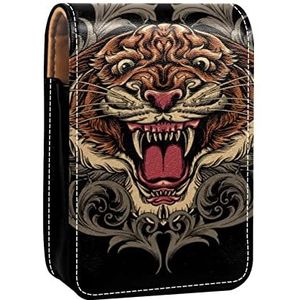 Lipgloss Houder Lipstick Case Draagbare Mini Lipstick Opbergdoos Reizen Lipstick Organizer Case met Spiegel voor Vrouwen Tijger, Meerkleurig, 9.5x2x7 cm/3.7x0.8x2.7 in