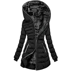 Dames winter parka mantel casual plus fluweel dikke jas warm jack faux bont capuchon outdoor windjack katoenen jas transition jas streetwear windbreaker oversize outwear, zwart, Medium,