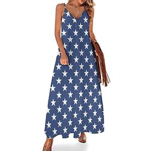 Star Flag Maxi-jurk voor dames, zomer, V-hals, mouwloos, spaghettibandjes, lange jurk