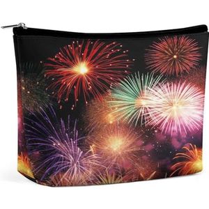 JKLQWH Lederen make-up tas waterdichte cosmetische tas voor vrouwen mooi vuurwerk open platte toilettassen draagbare tas met rits make-up organizer case voor reisaccessoires