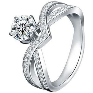 Moissan Diamond 925 zilveren ring gepersonaliseerde zes klauw kroon diamanten ring sieraden gesloten ring (Color : White Golden, Size : 5)