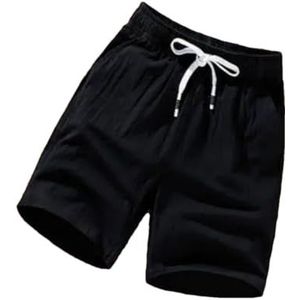 Mannen Linnen Katoenen Shorts Chinese Stijl Plus Size Grote Shorts Casual Mannen Thuis Stretch Shorts, Zwart, 8XL