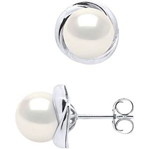PEARLS & COLORS - Oorbellen met echte zoetwaterparels, rond, 7-8, natuurlijke witte kleur - AAA+ kwaliteit - verkrijgbaar in geel- en witgoud - Damesjuwelen