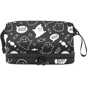 Grote capaciteit Travel Cosmetische Tas, ghost zwart wit, make-up tas, waterdichte make-up tas organizer, Meerkleurig, 27x15x14 cm/10.6x5.9x5.5 in