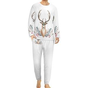 Aquarel rendier comfortabele heren pyjama set ronde hals lange mouwen loungewear met zakken XL
