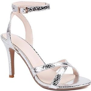 YhdtHSF Vrouwen Open Toed Hoge Hakken 10CM Sexy Nachtclub Pole Dans Hoge Hakken Bruiloft Kantoor Jurk Schoenen, Zilver, 40 EU