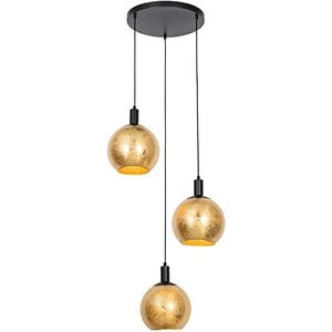 QAZQA - Design hanglamp zwart met goud glas 3-lichts - Bert | Woonkamer | Slaapkamer | Keuken - Glas Rond - E27 Geschikt voor LED - Max. 3 x 40 Watt