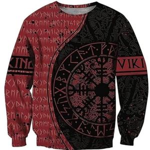 Unisex Viking Vegvisir Rune Hoodie, 3D-geprinte Klassieke Harajuku Casual Plus Zip Sweatshirt, Fall Outdoor Street Comfort Lange Mouw Pullover Sweatshirt(Color:Round Neck,Size:S)