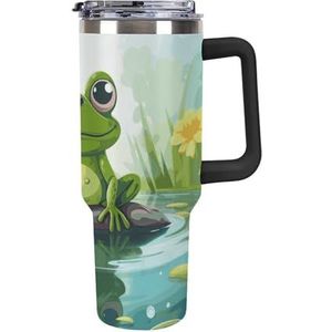 STVNKML 40 oz beker met handvat kikker in een vijver roestvrijstalen koffiemok herbruikbare reismok lekvrije geïsoleerde autobeker grote capaciteit beker voor reizen, buiten, thuisgebruik (zwart)