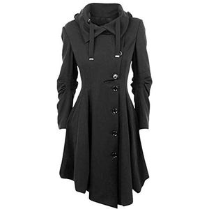 KEERADS Damen Jas winter herfst overgangsjas parka windbreaker jas in A-lijn gothic jurken met asymmetrische zoom opstaande kraag trenchcoat S-5XL, zwart (A), XL