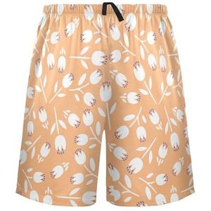 LI ZHI XIN Herenpyjamabroek, korte pyjamabroek, zomer casual shorts, elastische tailleband met trekkoord, rechte losse pasvorm met 2 zakken, S-XXL tulpenpatroon, Meerkleurig, S