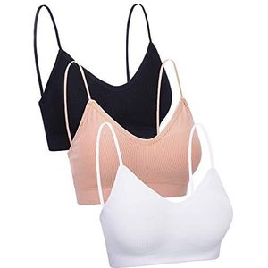 Boao 3 stuks V-hals tube top beha naadloos gewatteerd hemdje bandeau sportbeha slaapbeha met elastische bandjes (zwart, Zwart, Wit, Huidkleur, XL/XXL