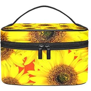 Gele zonnebloempatroon bloeiende make-up organizer tas, reismake-up tas organizer case draagbare cosmetische tas voor vrouwen en meisjes toiletartikelen, Meerkleurig, 22.5x15x13.8cm/8.9x5.9x5.4in