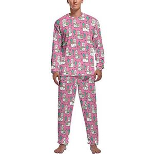 Lamas Alpaca Cactus Zachte Heren Pyjama Set Comfortabele Lange Mouw Loungewear Top En Broek Geschenken M