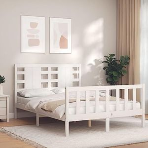 AUUIJKJF Bedden & accessoires bedframe met hoofdeinde wit 120x200 cm massief houten meubels