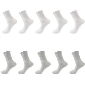 YIJIANUO 10 Paren/partij Mannen Gekamd Katoenen Sokken Zwart Casual Business Ademend Man Sok Nieuwe Voor Mannelijke Plus Size EU38-48, 5 wit 5grijs, EU44-48(Plus size)