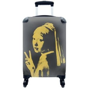 MuchoWow® Koffer - Meisje met de parel - Vermeer - Zwart - Geel - Past binnen 55x40x20 cm en 55x35x25 cm - Handbagage - Trolley - Fotokoffer - Cabin Size - Print