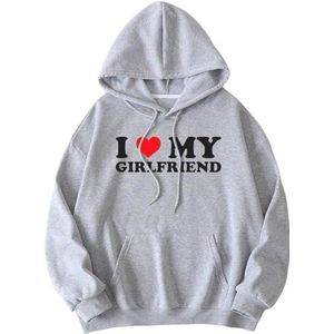 I Love My Girlfriend I Heart My Girlfriend Hoodie Unisex Pullover Fashion Gift Top Unisex Sweatshirt Grafische Hoodies, Grijs, M