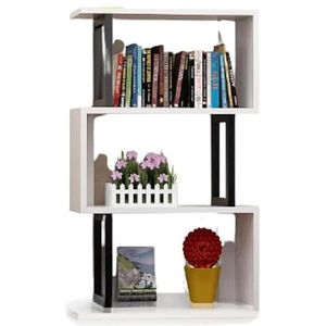 Boekenkast Boekenrek 3-laags Boekenplankdichtheidsbord Boekenplanken Boekenkast Vloerstaande Boekenplank Voor Thuiskantoor Boekenplank Boekenkasten (Color : White+Black, Size : 60 * 25 * 110cm)