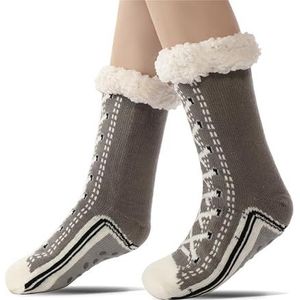 Ultra-thick Cashmere Slipper Home Socks, Fuzzy Slipper Socks With Grips, Non Slip Christmas Slipper Socks for Women(Gray)