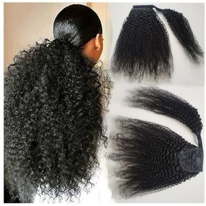 Paardenstaart, Afro Kinky Krullend Paardenstaart 8-20"" Braziliaanse Remy Human Hair Extensions for Zwarte Vrouwen(18inches)
