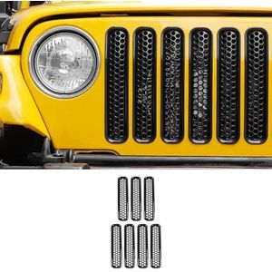 CKPEOR Black Mesh Front Grill Inserts Kit voor 1997-2006 Jeep Wrangler TJ & Onbeperkt, 7 STUKS