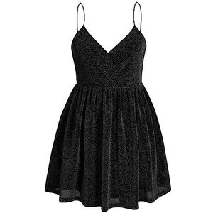 voor vrouwen jurk Plus overlappende kraag glitter cami-jurk (Color : Noir, Size : 4XL)