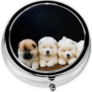 Ronde pillendoos, luie hond, 3-vaks medicijnpillenetui, waterdicht, zakpillenorganizer, draagbaar, voor pillendozen in zak of portemonnee