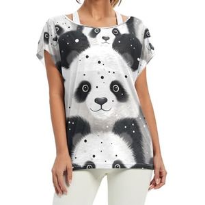 Schattige pluizige panda dames korte vleermuismouwen shirt ronde hals T-shirts losse tops voor meisjes, Patroon, M