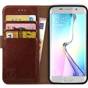 Rosso Element Book Case Wallet Hoesje Geschikt voor voor Samsung Galaxy S6 Edge | Portemonnee | 3 Pasjes | Magneetsluiting | Stand Functie | Bruin