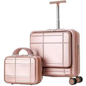 Bagage 2-delige Sets Spinner 18-inch Koffer, Met Telescopisch Handvat, 14-inch Make-upkoffer Trolley Koffer (Color : Rosa, Size : 14+18in)