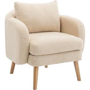 Auroglint Moderne eenvoudige teddy fluwelen fauteuil, extra dik kussen fauteuil, enkele sofa fauteuil, gestoffeerde fauteuil, vrijetijdsstoel. (beige)