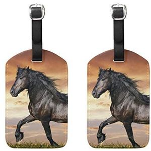 Bagagelabels,Paardenhardlopen onder de zonsondergang Print Bagageras Tags Reislabels Koffer Accessoires 2 Stuks Set