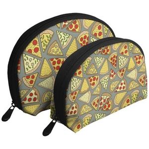 Make-uptas, reizen cosmetische tas 2 stuks draagbare clutch Pouch Set Pouch Organizer Cartoon Pizza, zoals afgebeeld, Eén maat