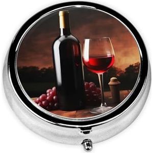 Rode wijn en fles print pillendoos 3 compartimenten kleine pillenetui met spiegel pillenorganisator voor outdoor reizen zak portemonnee