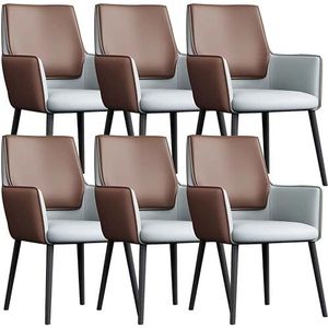 GEIRONV Keuken Eetkamerstoelen Set van 6, Counter Lounge Receptie Stoel Lederen Armleuningen Rugleuning Stoelen Koolstofstalen poten Eetstoelen (Color : Gray+brown, Size : 82 * 46 * 42cm)