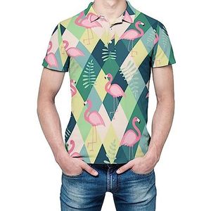 Schattig retro flamingo heren shirt met korte mouwen golfshirts regular fit tennis t-shirt casual business tops
