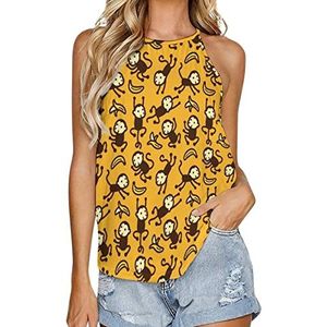 Aap en banaan patroon dames tank top zomer mouwloze t-shirts halter casual vest blouse print t-shirt 2XL
