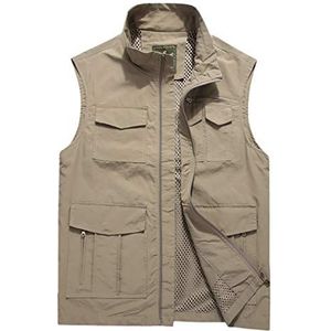 HXR Zomer nieuwe heren vest mouwloos vest outdoor sneldrogende ademend ves Bodywarmers (Color : Beige, Size : XXXXL)
